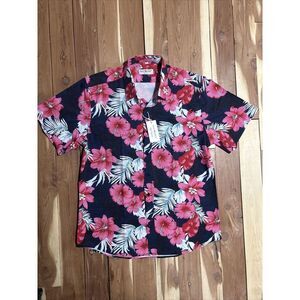 Men's Envmenst NWT Large Hawaiian Short Sleeve Button Up Pink Blue Floral